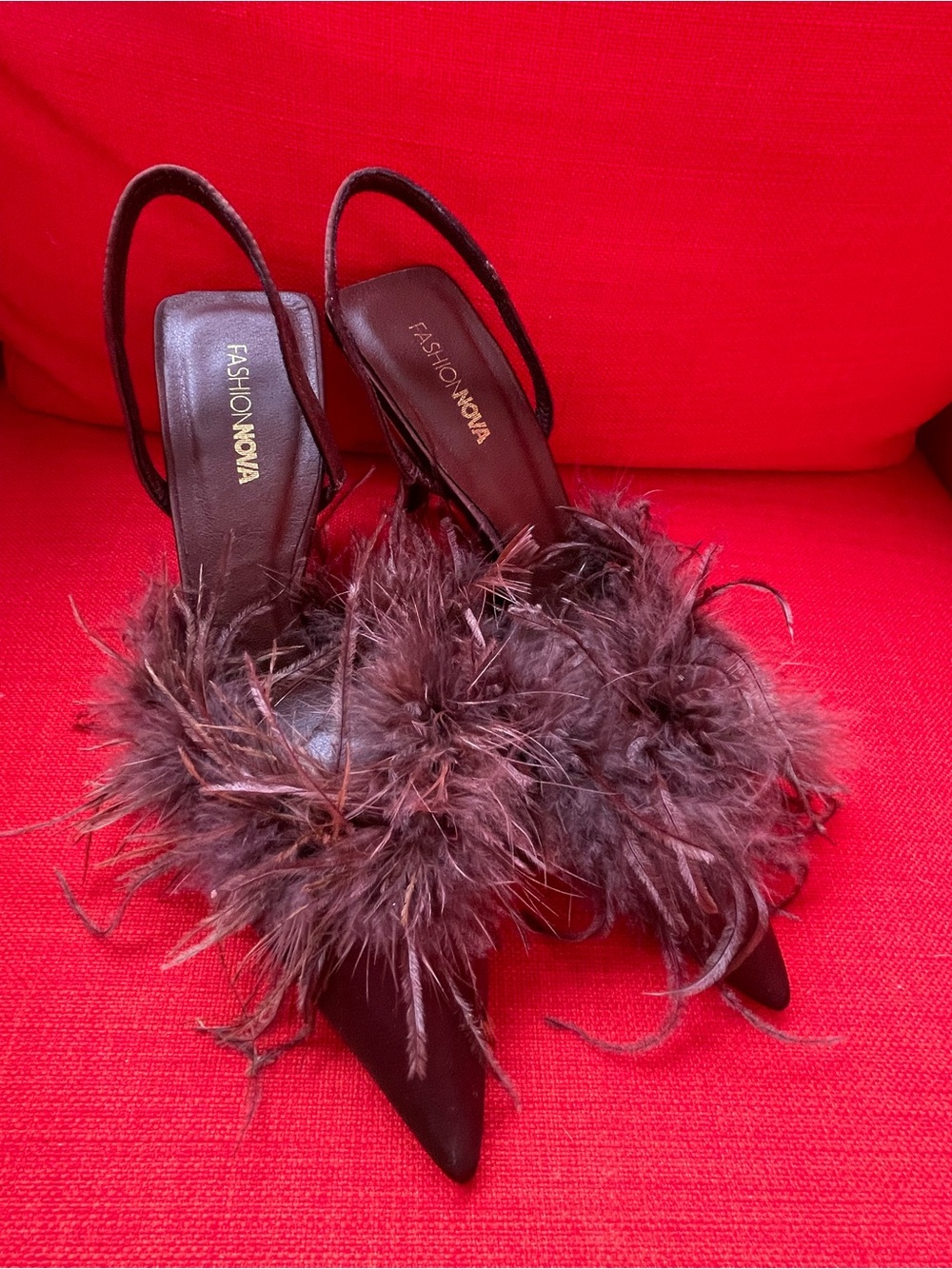Glam femme Whimsigoth Feather Slingback Pumps Sz 8 - Picture 2 of 4
